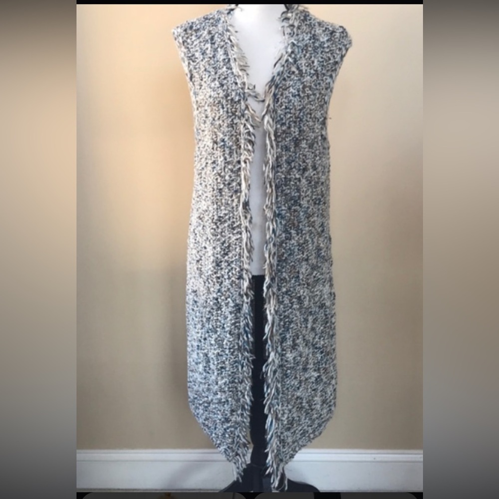 Chico’s- open long knit sweater vest with fringe